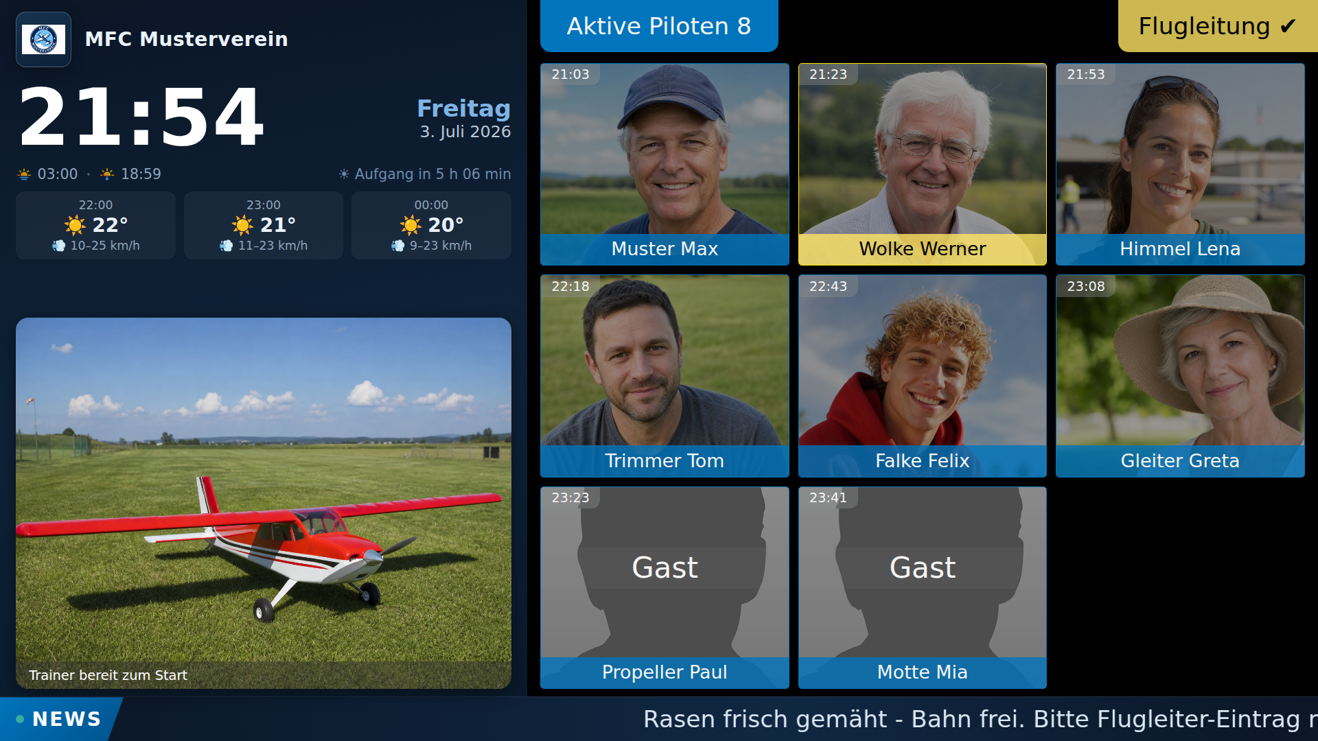 Original-Ansicht: Infoscreen mit Meldestand, Wetter, Foto-Galerie und News-Ticker